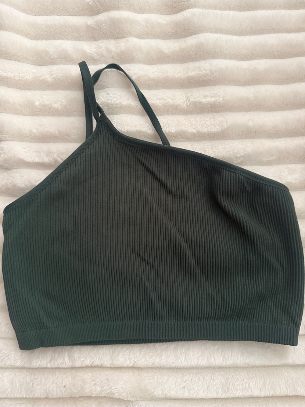 aerie Forest Green Ribbed One-Shoulder Tank